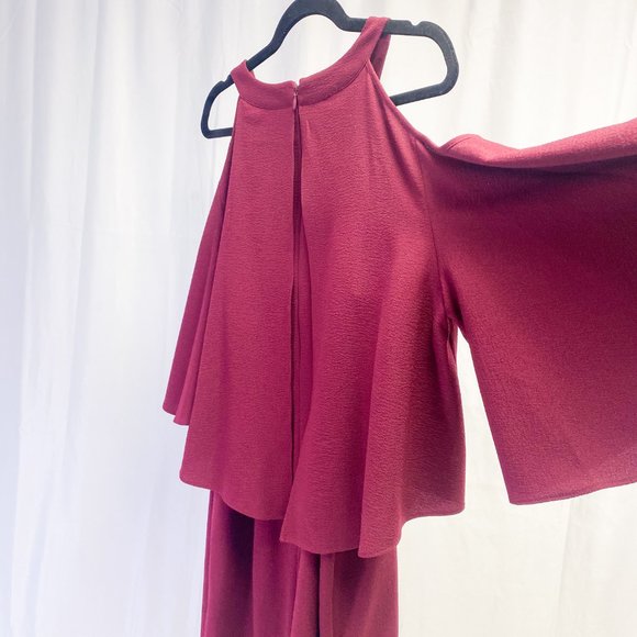 Adrianna Papell Women's Red Sexy Dress Cold Shoulder Sheath Crepe Black Cherry - Picture 4 of 15